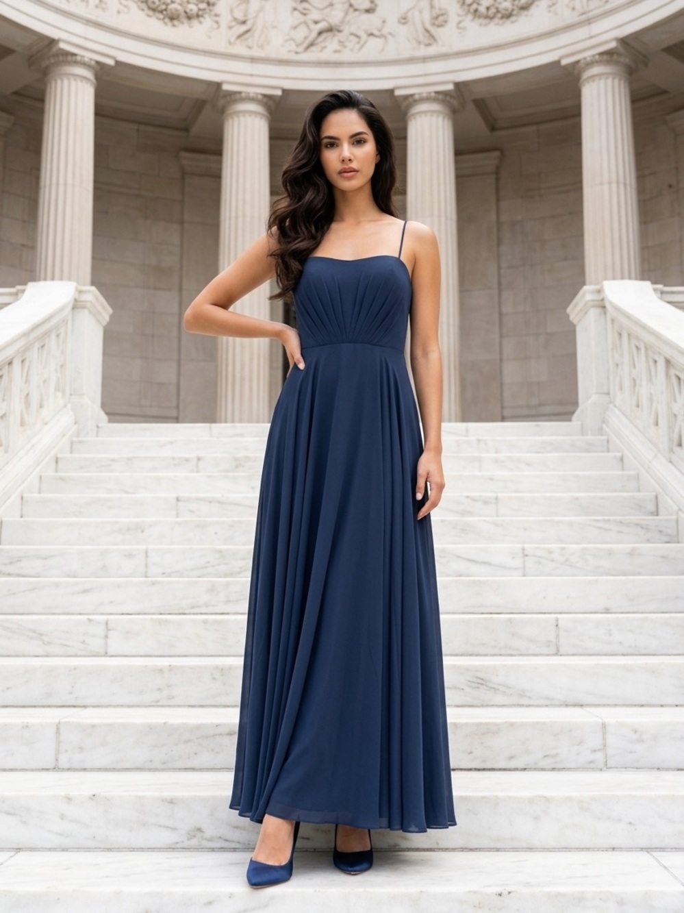 Jenny Yoo Navy Strapless Pleated Bridesmaid Gown 4